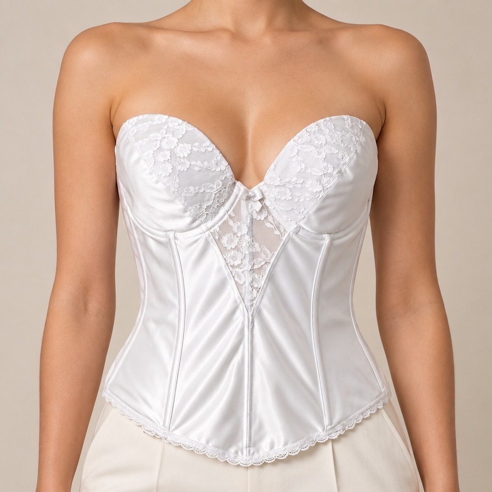 Va Bien Corset Bustier Satin Lace 38D White Excellent Bridal Coquette